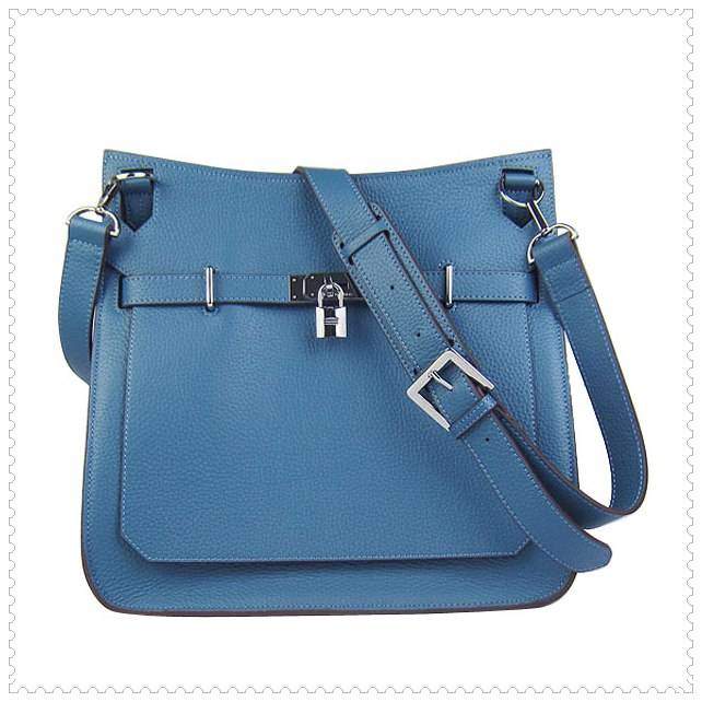 Hermes Jypsiere shoulder bag middle blue with silver hardware